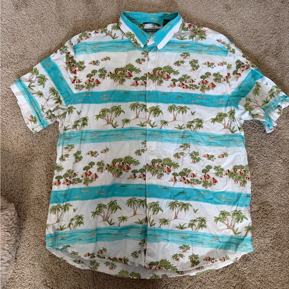 Cubavera Blue and White Island Print Shirt